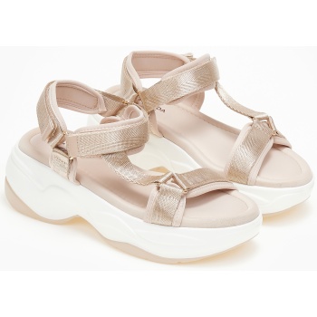 σανδάλια flatform με velcro - μπεζ