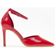  ψηλές μυτερές γόβες λουστρίνι με μπαρέτα - κόκκινο