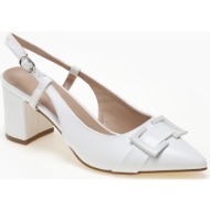  μυτερές εξώφτερνες γόβες με χοντρό τακούνι και αγκράφα - λευκό