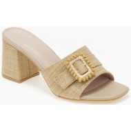  mules με χοντρό τακούνι και ψάθινο σχέδιο - κάμελ