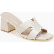  mules με χοντρό τακούνι σε καρέ γραμμή - μπεζ