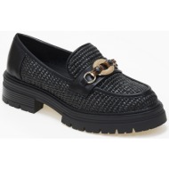  γυναικεία loafers με ψάθα και τρακτερωτή σόλα - μαύρο