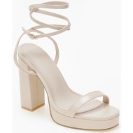  ψηλά γυναικεία πέδιλα με χοντρό τακούνι και φιάπα - μπεζ