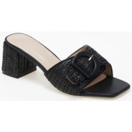  mules με ψάθινο σχέδιο και χοντρό τακούνι - μαύρο