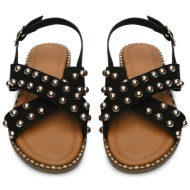  γυναικεία σανδάλια με χιαστί σχέδιο και τρουκς - μαύρο