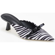  mules μυτερά με λεπτό τακούνι και ιδιαίτερο φιογκάκι - zebra