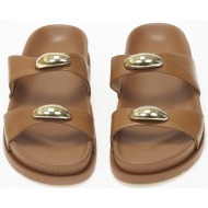  σανδάλια flatform με μεταλλικές λεπτομέρειες - κάμελ