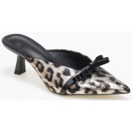  mules μυτερά με λεπτό τακούνι και ιδιαίτερο φιογκάκι - λεοπάρ