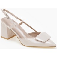  open heel μυτερές γόβες λουστρίνι με χοντρό τακούνι - μπεζ