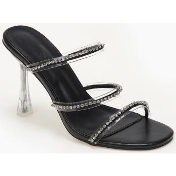 ψηλά mules με διάφανο τακούνι και στρας