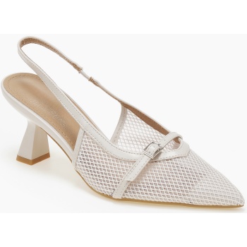 μυτερές slingback γόβες με δίχτυ - μπεζ