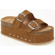  ψηλά σανδάλια flatform με αγκράφες και suede υφή - κάμελ