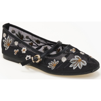 μπαλαρίνες mesh με κέντημα - μαύρο