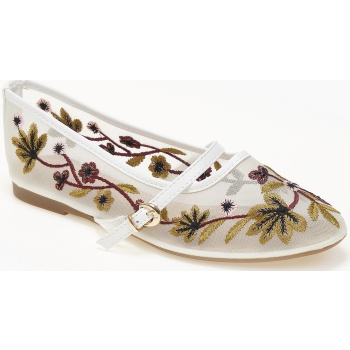 μπαλαρίνες mesh με κέντημα - λευκό