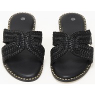  γυναικεία σανδάλια με ψάθινο σχέδιο - μαύρο