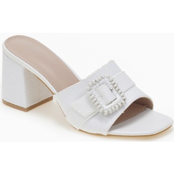 mules με χοντρό τακούνι και ψάθινο