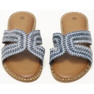  γυναικεία σανδάλια με ψάθινο σχέδιο - μπλε