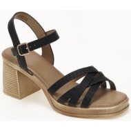  γυναικεία πέδιλα με χοντρό τακούνι και λεπτή φιάπα - μαύρο