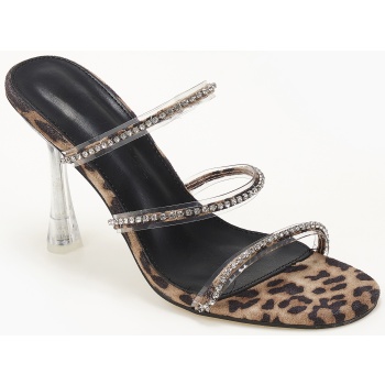 ψηλά mules με διάφανο τακούνι και στρας