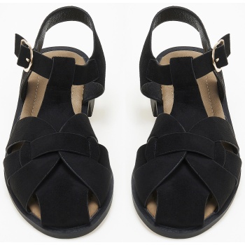 σανδάλια σε suede υφή με φάσες - μαύρο