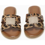  φλατ σανδάλια με φάσα και μεταλλική λεπτομέρεια - λεοπάρ