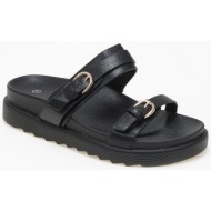  σανδάλια flatform με δυο φάσες και αγκράφες - μαύρο