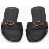  φλατ γυναικεία σανδάλια με χιαστί σχέδιο - μαύρο