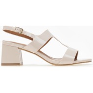  πέδιλα σε καρέ γραμμή με χοντρό τακούνι - μπεζ