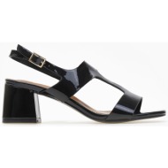  πέδιλα σε καρέ γραμμή με χοντρό τακούνι - μαύρο