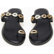  φλατ σανδάλια με toe ring και μεταλλικές λεπτομέρειες - μαύρο