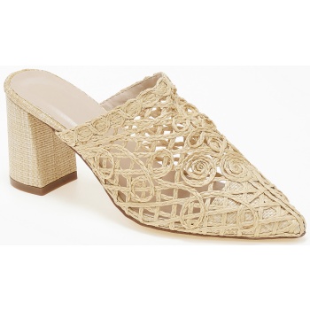 μυτερά ψάθινα mules με χοντρό τακούνι 