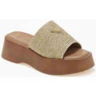  πλατφόρμες με ψάθινο σχέδιο και μεταλλική λεπτομέρεια - μπεζ