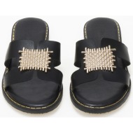  φλατ σανδάλια με φάσα και μεταλλική λεπτομέρεια - μαύρο