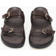  σανδάλια flatform με δυο φάσες και αγκράφες - καφέ