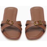  φλατ γυναικεία σανδάλια με χιαστί σχέδιο - κάμελ