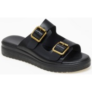  ανοιχτά σανδάλια flatform με δυο φάσες και αγκράφες - μαύρο