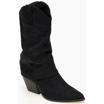 suede cowboy με γκέτα - μαύρο