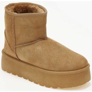 μποτάκια με γούνα και ψηλή σόλα - κάμελ