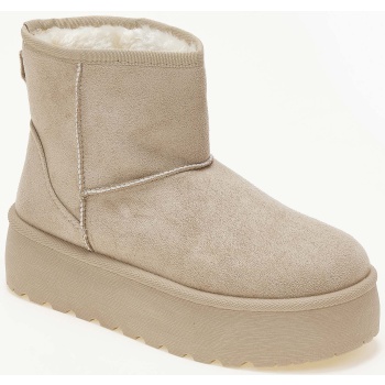 μποτάκια με γούνα και ψηλή σόλα - μπεζ