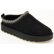  παντόφλες με γούνα και κέντημα - μαύρο