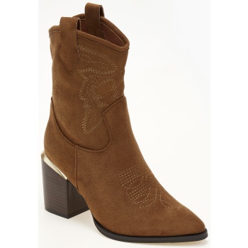 μποτάκια cowboy με suede υφή - κάμελ