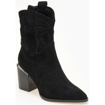 μποτάκια cowboy με suede υφή - μαύρο