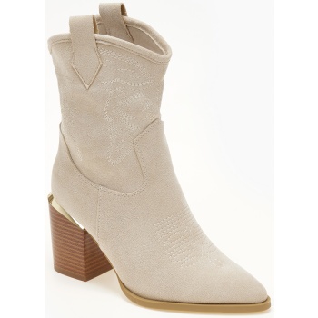 μποτάκια cowboy με suede υφή - μπεζ