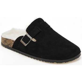 suede clogs με εσωτερική γούνα - μαύρο