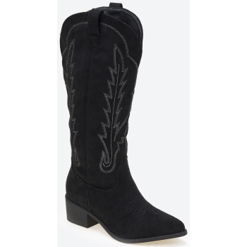 suede cowboy μπότες με κέντημα - μαύρο