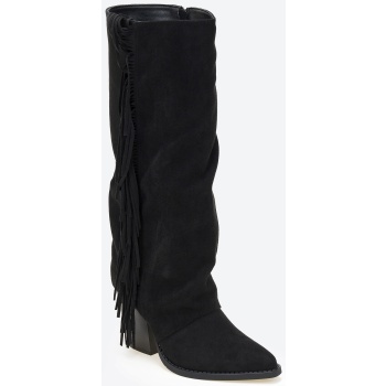 suede cowboy μπότες με κρόσια - μαύρο