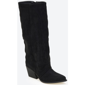 suede cowboy μπότες με κέντημα - μαύρο