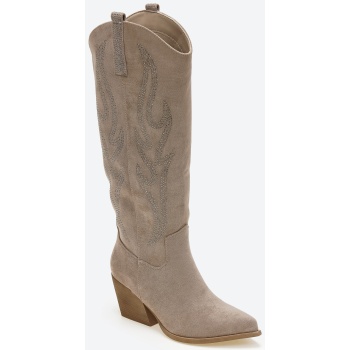 suede cowboy μπότες με strass και