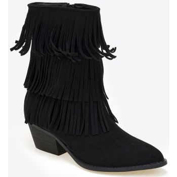 cowboy μποτάκια με κρόσια - μαύρο