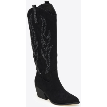 suede cowboy μπότες με strass και